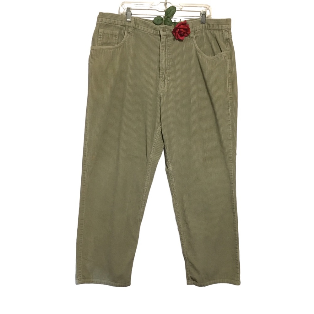 Vtg Flat flat small wale tan/green cotton corduroy pants Reunion Menswear 42W